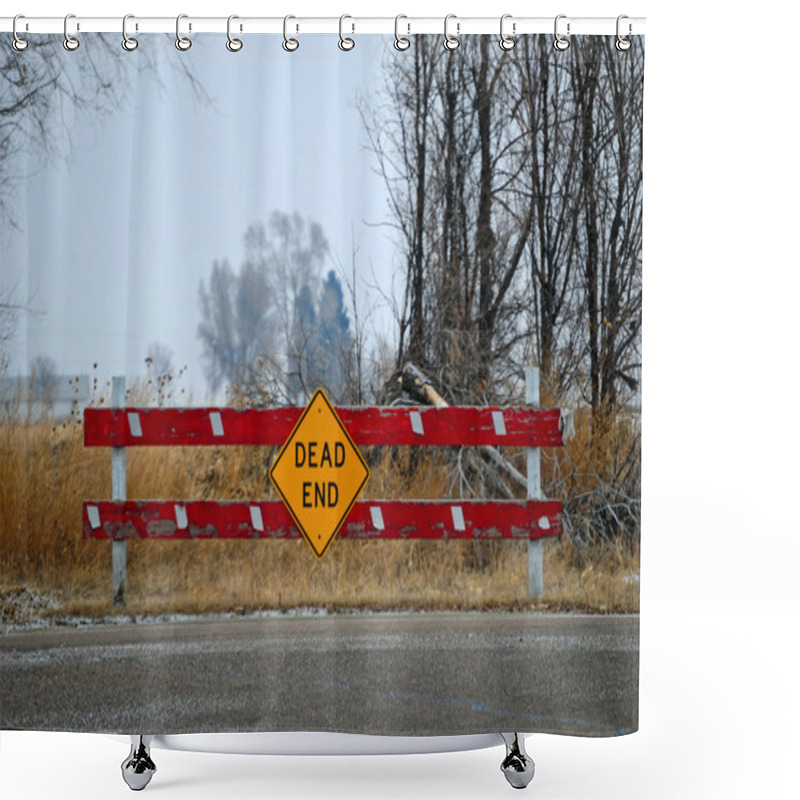 Personality  Dead End Sign And Barricade Shower Curtains