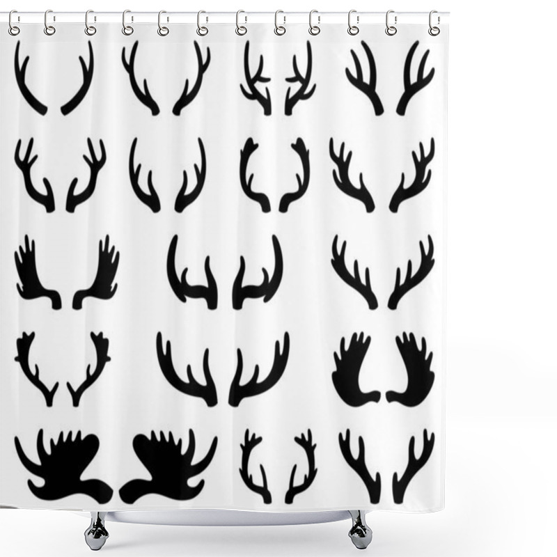 Personality  Silhouette Of Deer And Elk Antlers. Horns. Vector Illustration On White Isolated Background. Shower Curtains