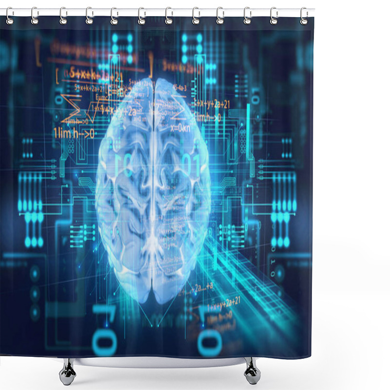 Personality  3d Rendering Of Human  Brain On Technology Background  Represent Artificial Intelligence And Cyber Space Concep Shower Curtains