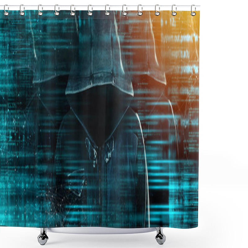 Personality  Group Of Hooded Computer Hackers With Obscured Faces Shower Curtains