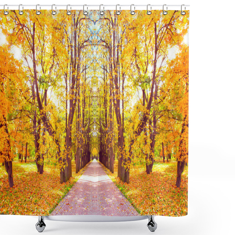 Personality  Beautiful Diminishing Alley In Autumnal Golden Orchard Shower Curtains