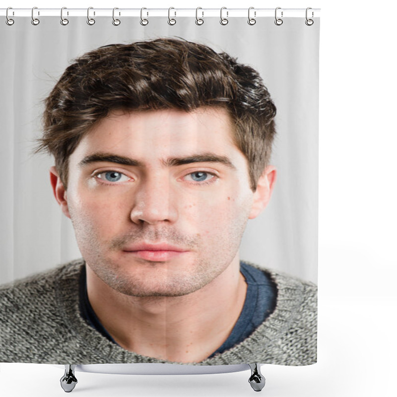 Personality  Serious Man Portrait Real High Definition Grey Background Shower Curtains