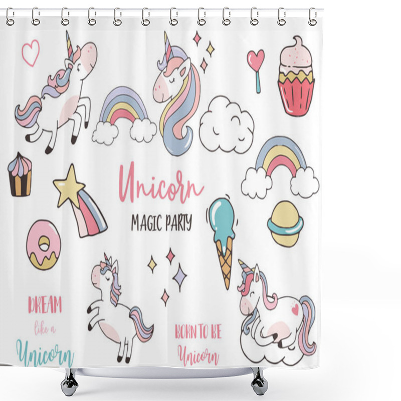 Personality  Pastel Unicorn Set With Unicorn,head,cupcake,rainbow,cloud,star. Shower Curtains