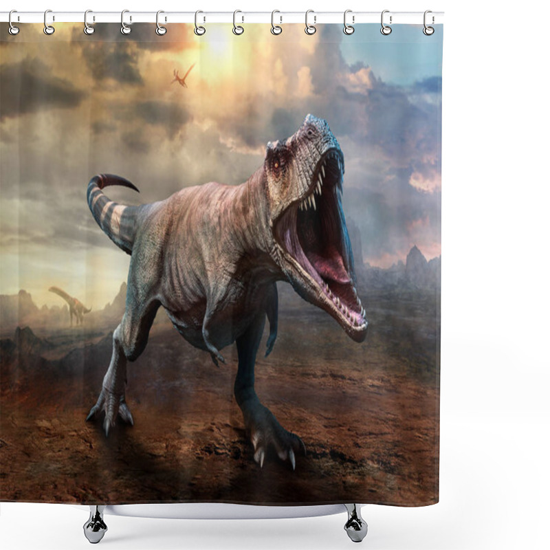 Personality  Tyrannosaurus Rex Scene 3D Illustration Shower Curtains