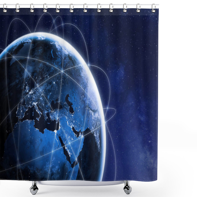 Personality  Global Connectivity Concept With Worldwide Communication Network Connection Lines Around Planet Earth Viewed From Space, Satellite Orbit, City Lights In Europe, Some Elements From NASA Shower Curtains