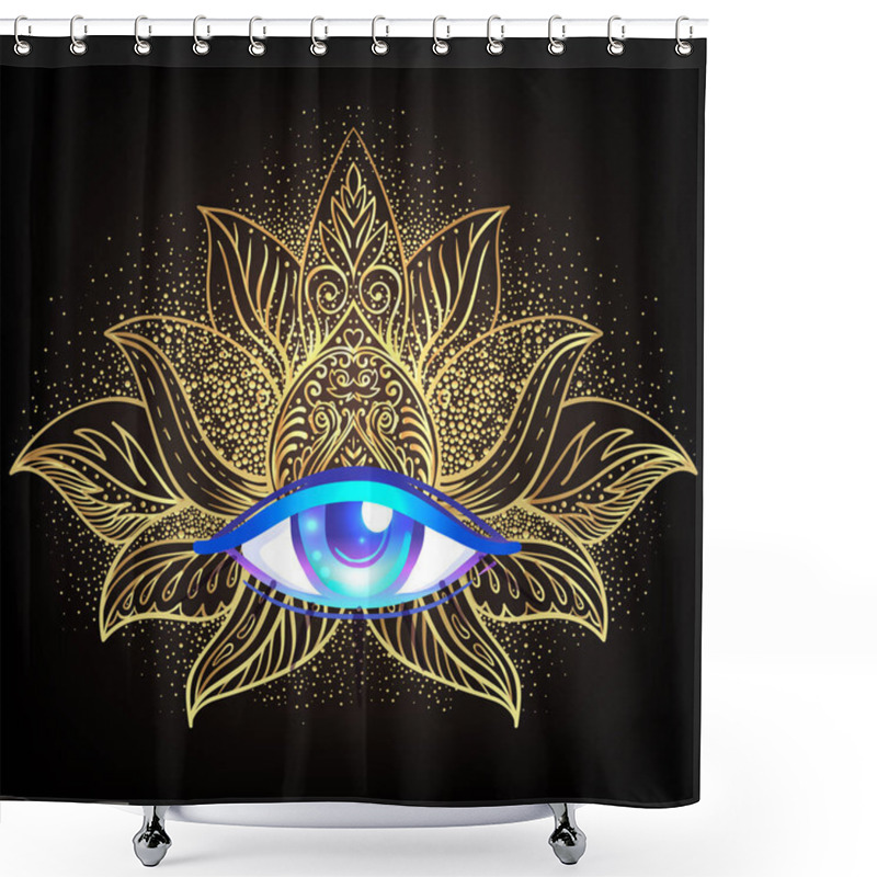 Personality  Sacred Geometry Symbol With All Seeing Eye Over In Gold. Mystic, Shower Curtains