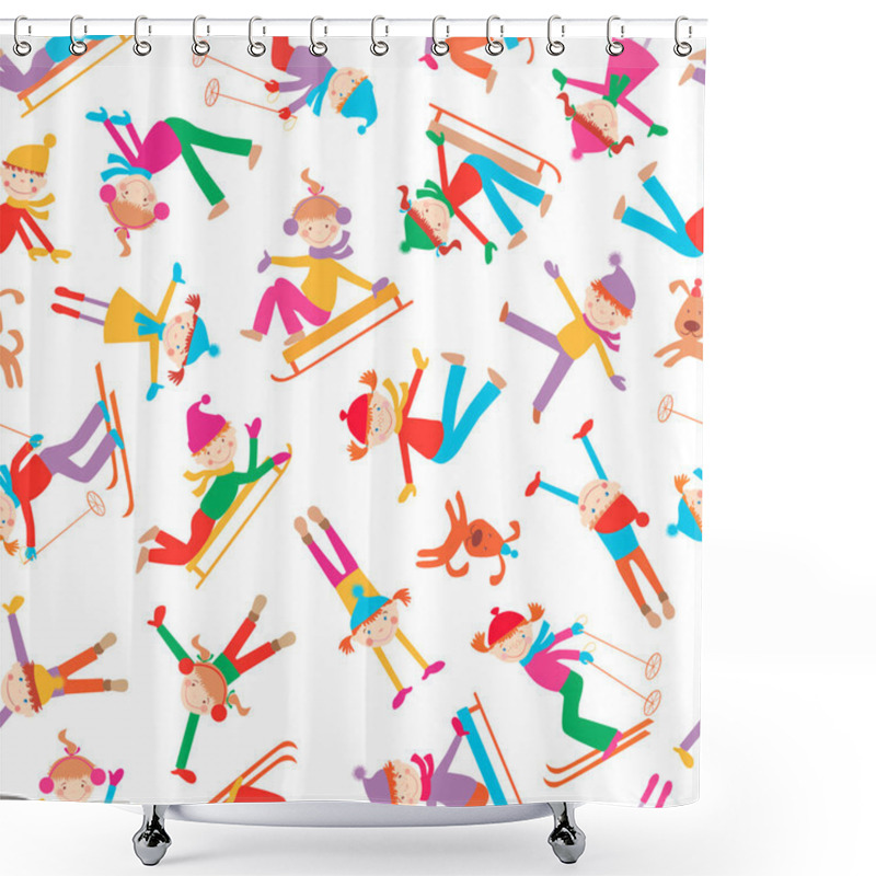 Personality  Joyful Kids In The Winter Shower Curtains