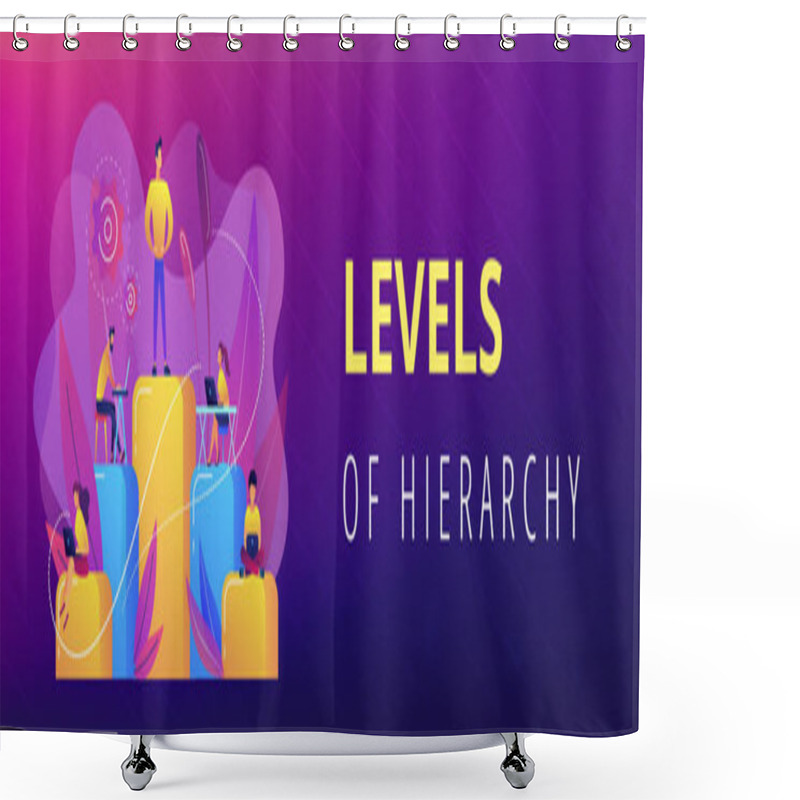 Personality  Businessmen Work With Laptops On Graph Columns. Business Hierarchy, Hierarchical Organization, Levels Of Hierarchy Concept On White Background. Header Or Footer Banner Template With Copy Space. Shower Curtains