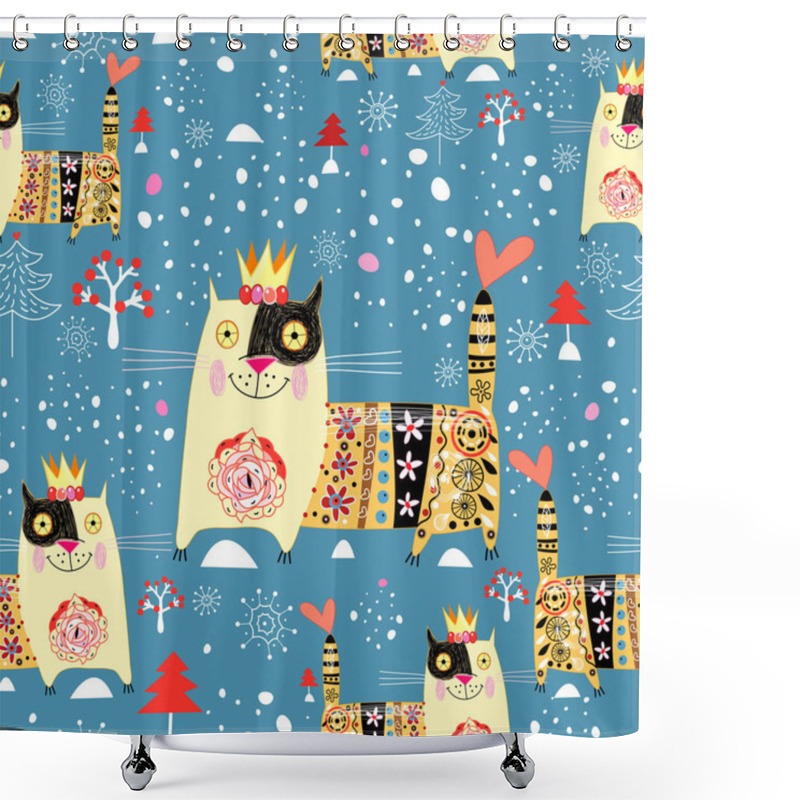 Personality  Winter Texture With Cats Shower Curtains