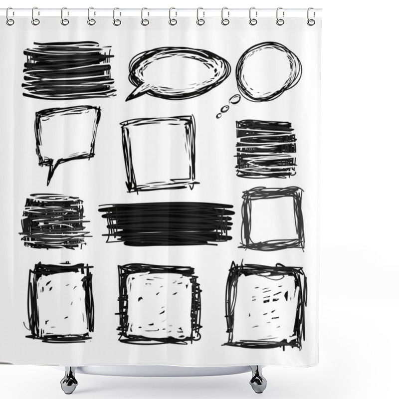 Personality  Hand Drawn Black Squares And Rectangles Shower Curtains