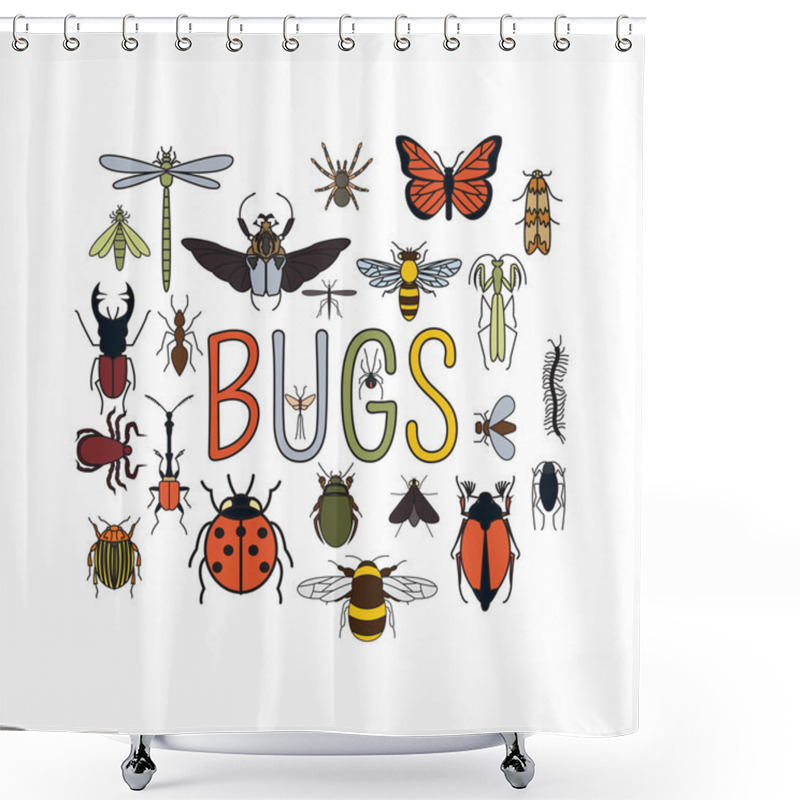 Personality  Insects Icon Flat Style. 24 Pieces In Set. Colour Version Shower Curtains