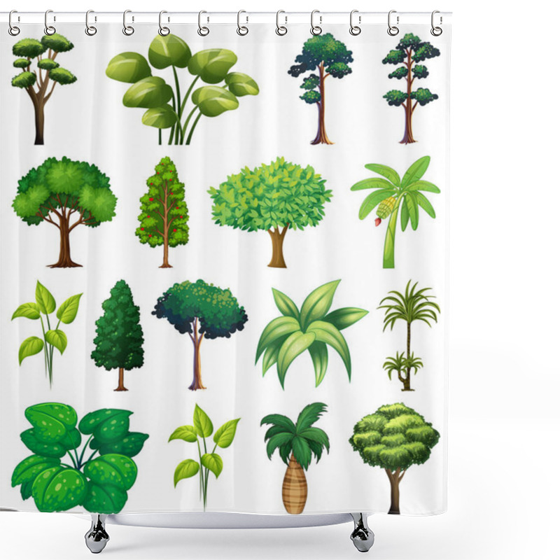 Personality  Set Of Variety Plants And Trees Illustration Shower Curtains