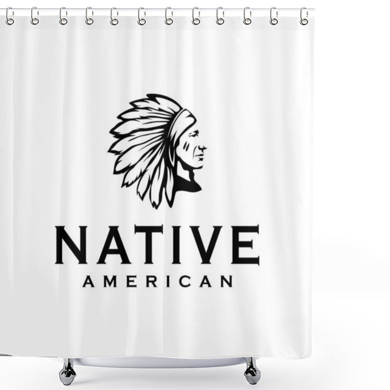 Personality  American Native Indian Chief Headdress Logo Design Illustration Shower Curtains