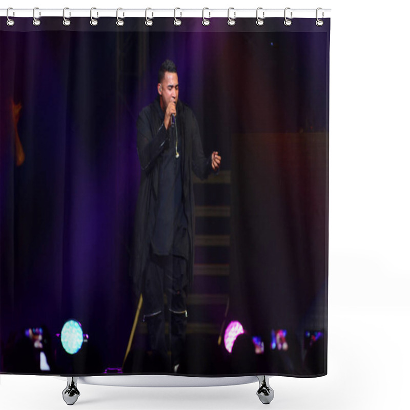 Personality  Daddy Yankee And Don Omar In Concert At The Amway Center In Orlando Florida On August 7, 2016.   Shower Curtains