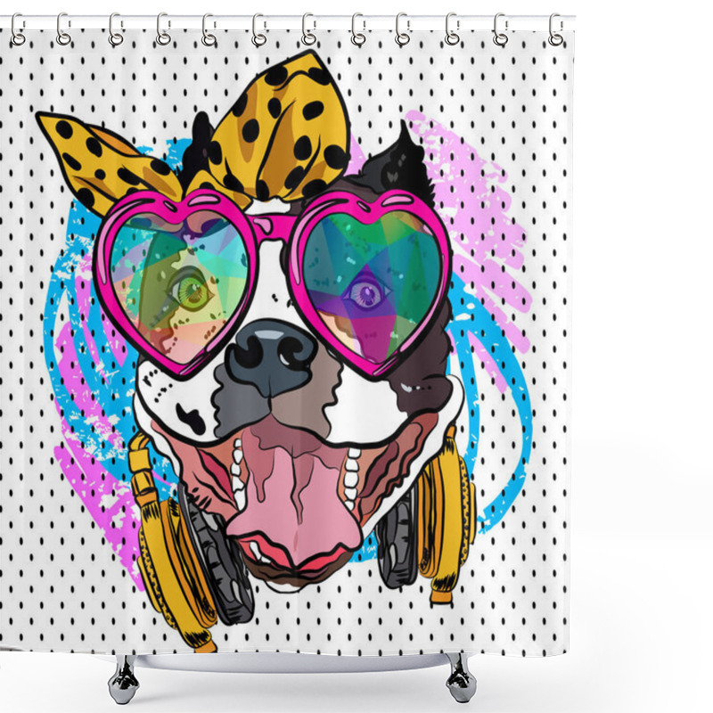 Personality  Cartoon Dog Print. Fun Poster. Sketch Vector Comic Portrait. Cool Girl. Shower Curtains