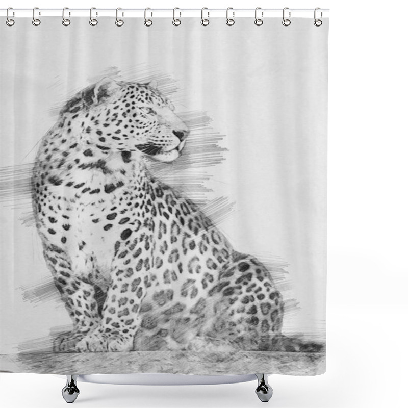 Personality  Leopard. Sketch With Pencil Shower Curtains