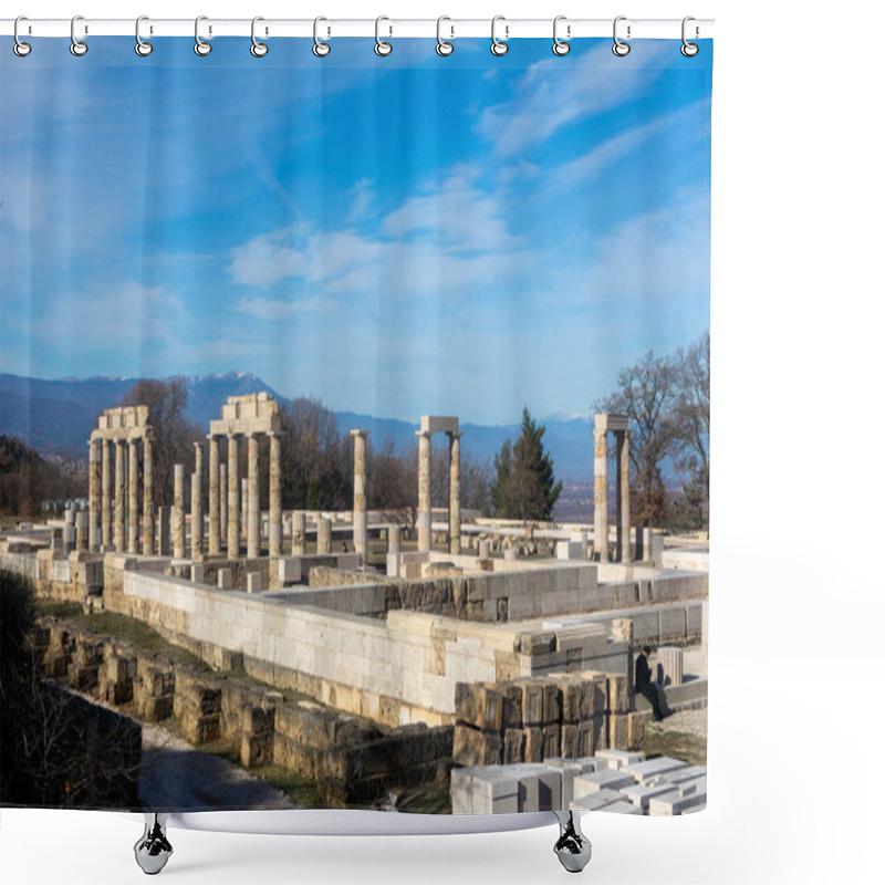 Personality  Vergina, Greece -January 5, 2024: The Palace Of Aigai Following 16 Years Of Restoration. The Palace Is Where Alexander The Great Was Crowned King Of The Macedonians Shower Curtains