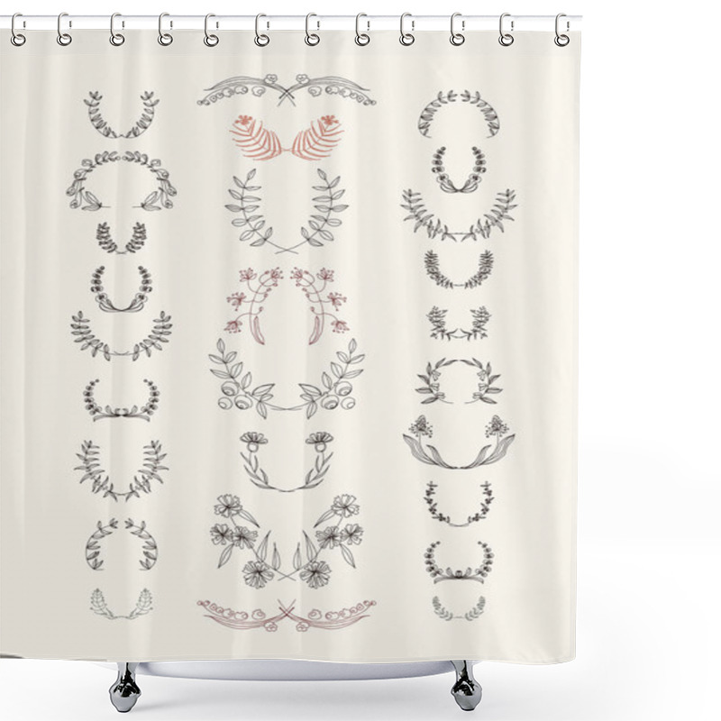 Personality  Set Of Symmetrical Floral Graphic Design Elements. Shower Curtains