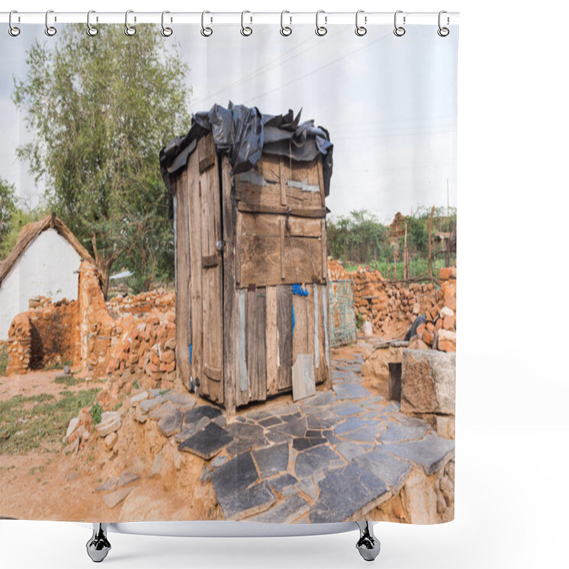 Personality  View Of Rural Indian Toilet, Puttaparthi, Andhra Pradesh, India. Copy Space For Text. Shower Curtains