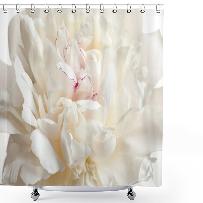 Personality  Beautiful Blooming Peony Flower As Background, Closeup Shower Curtains