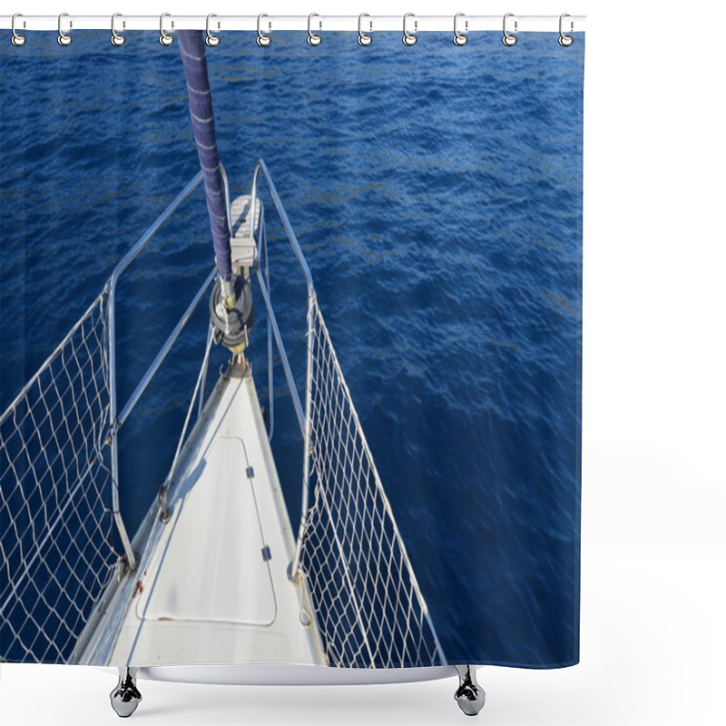 Personality  Boat Bow Sailing In Blue Mediterranean Sea Shower Curtains