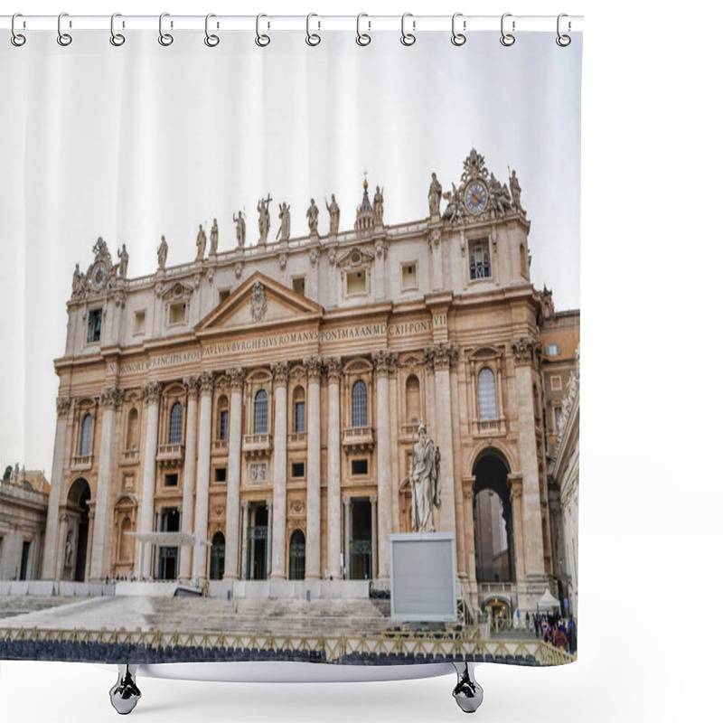 Personality  VATICAN CITY, ITALY - APRIL 10, 2020: Ancient St Peters Basilica With Statues On Rooftop  Shower Curtains