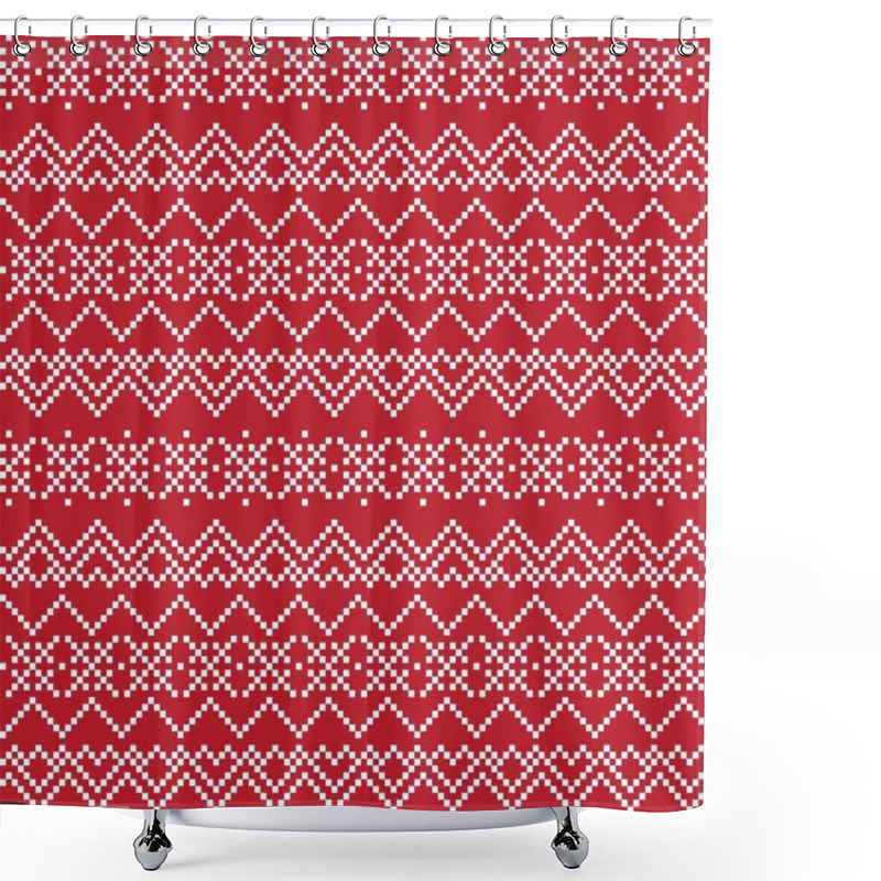 Personality  Red Christmas Fair Isle Pattern Background For Fashion Textiles, Knitwear And Graphics Shower Curtains