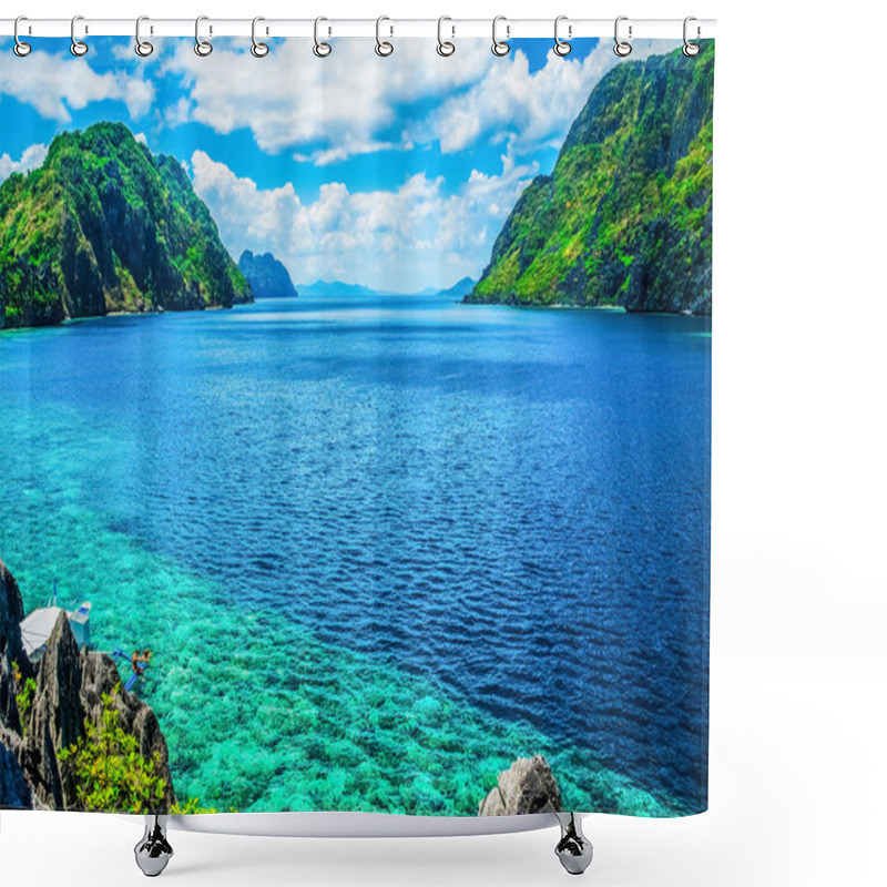 Personality  Scenic View Of Sea Bay And Mountain Islands Shower Curtains