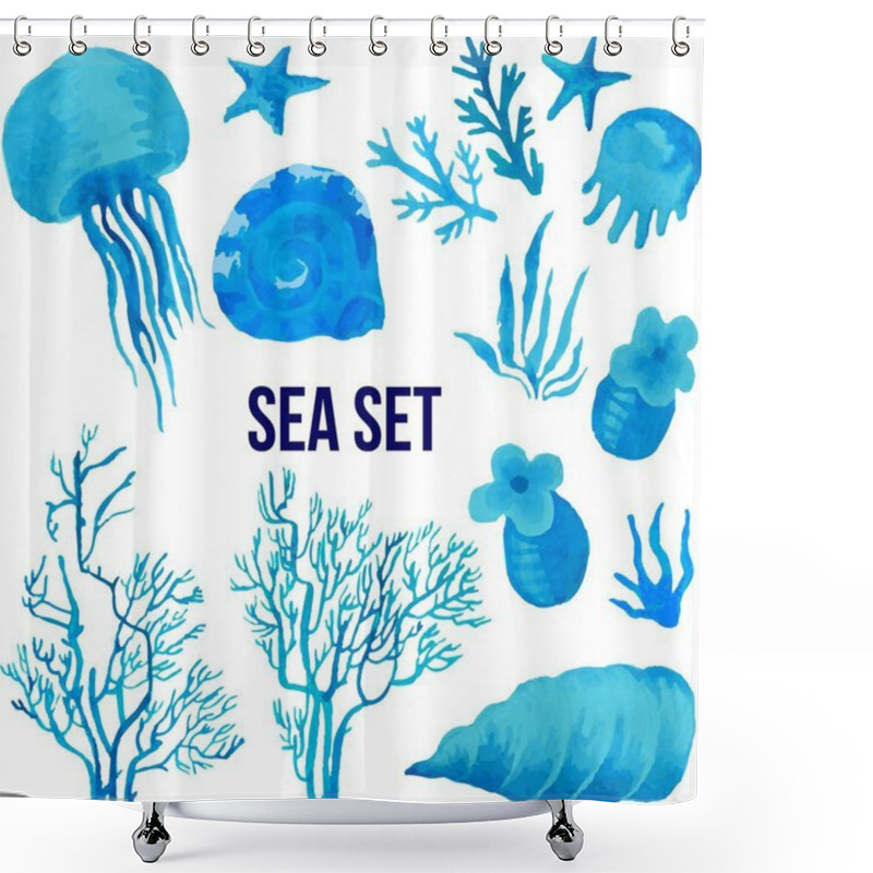 Personality  Set Of Marine Fish Isolated On White Background Shower Curtains