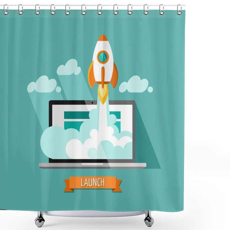 Personality  Flat Design Modern Vector Illustration Concept Of New Business Project Startup Development And Launch A New Innovation Product On A Market. Shower Curtains