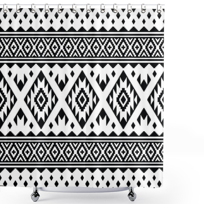 Personality  Aztec Tribal Seamless Vector Pattern. Abstract Ethnic Geometric Pixel Pattern. Black And White Colors. Design For Textile Template, Fabric, Clothing, Curtain, Rug, Ornament, Background, Wrapping. Shower Curtains