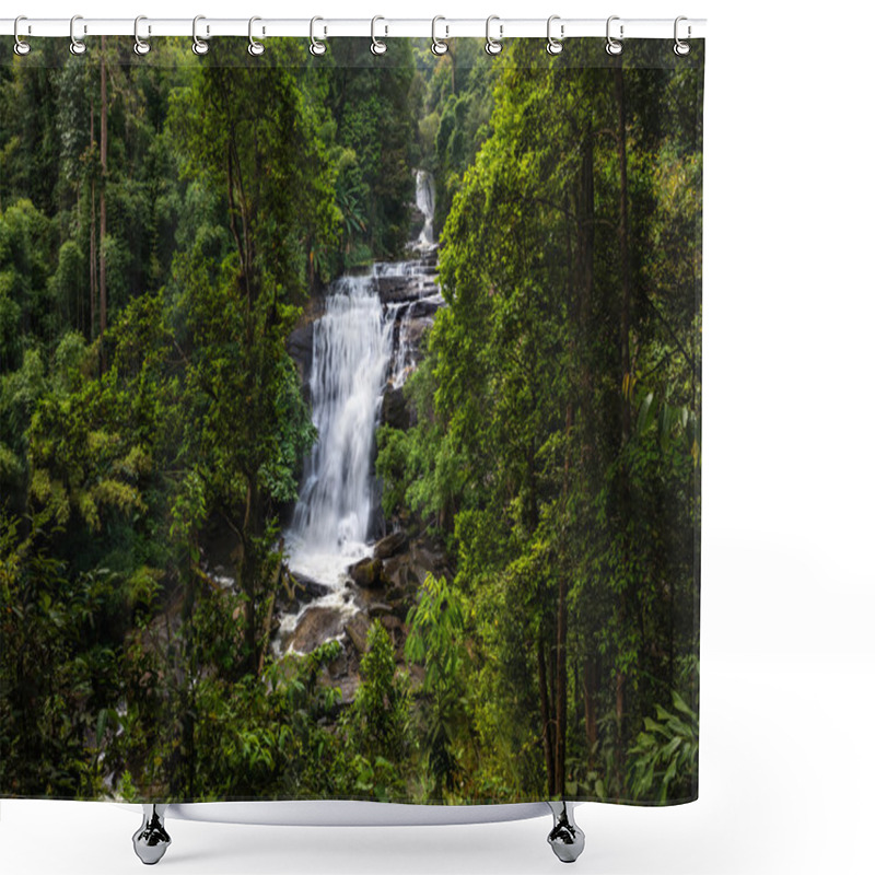 Personality  Tropical Rainforest Landscape With Beautiful Waterfall Shower Curtains