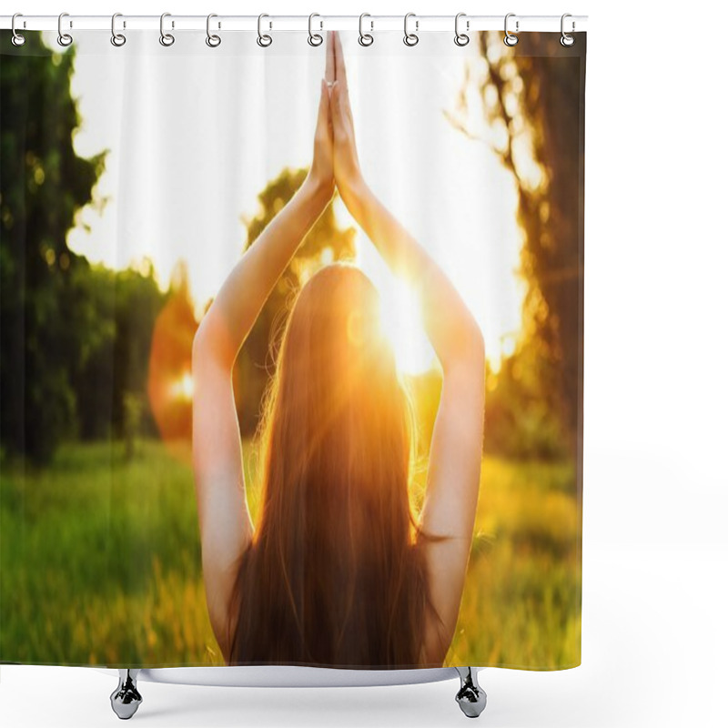 Personality  Woman On Field Under Sunset Light Shower Curtains