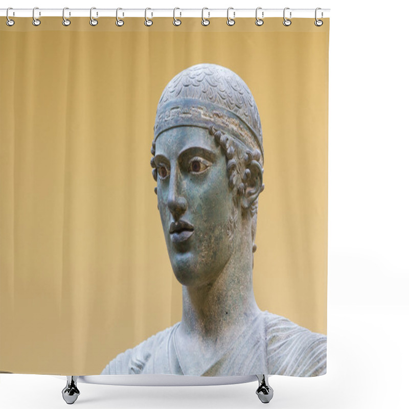 Personality  Charioteer Of Delphi Statue, Close Up Head Detail Shower Curtains