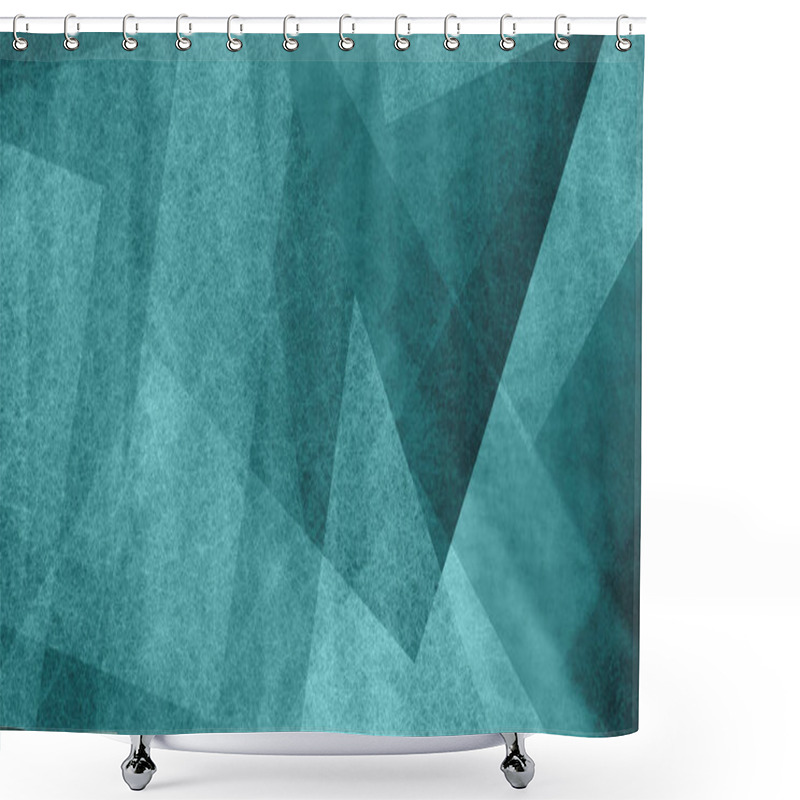 Personality  Abstract Blue Green And White Background With Geometric Diamond And Triangle Pattern. Elegant Textured Shapes And Angles In Modern Contemporary Design. Shower Curtains