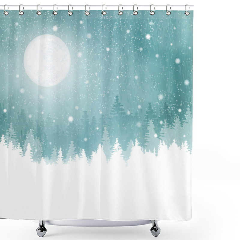 Personality  Winter Landscape With Snowfall, Fir Trees And Full Moon Shower Curtains