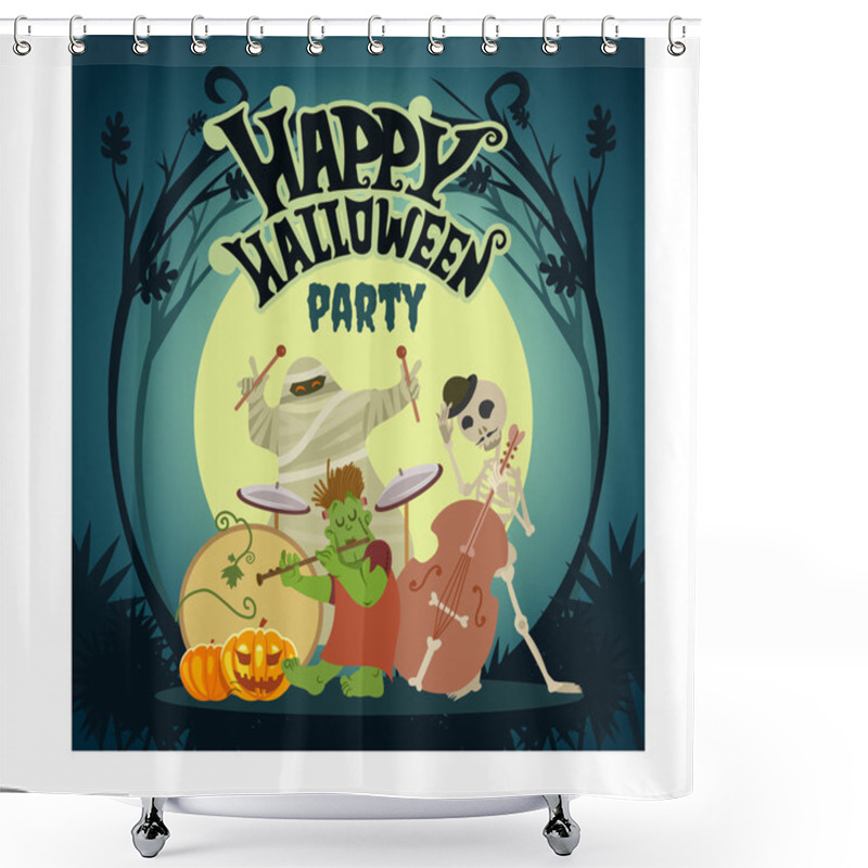 Personality  Music Band Playing At Halloween Party Shower Curtains