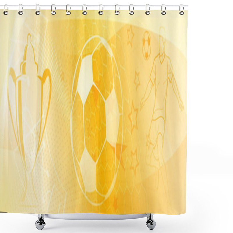 Personality  Football Themed Background In Yellow Tones With Abstract Meshes And Dots, With Sport Symbols Such As A Football Player, Cup And Ball Shower Curtains