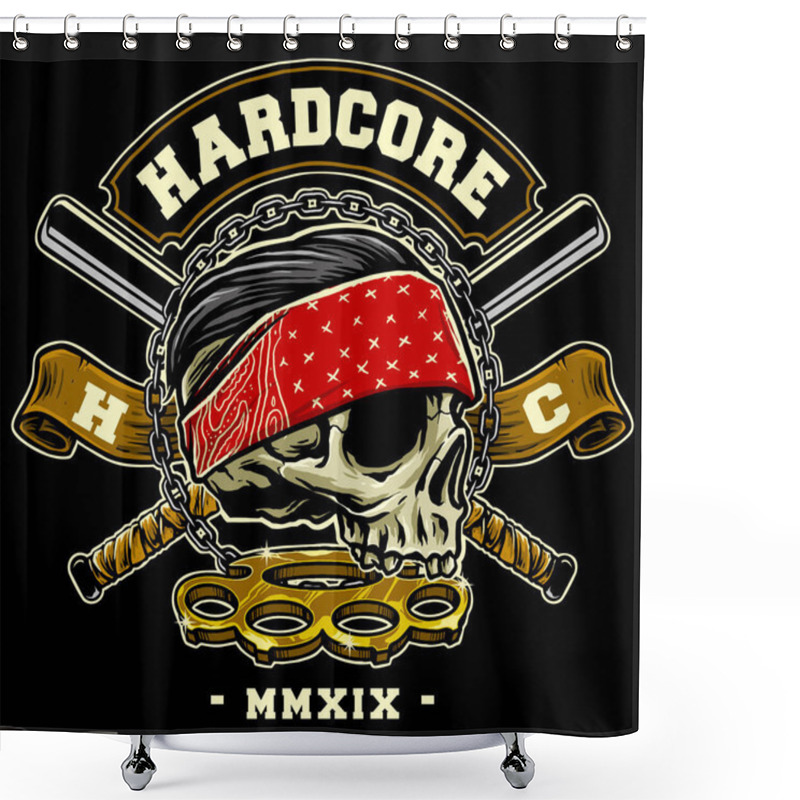 Personality  Hardcore Skull With Bandana And Bat Stick And Brass Knuckle Vector Illustration Shower Curtains