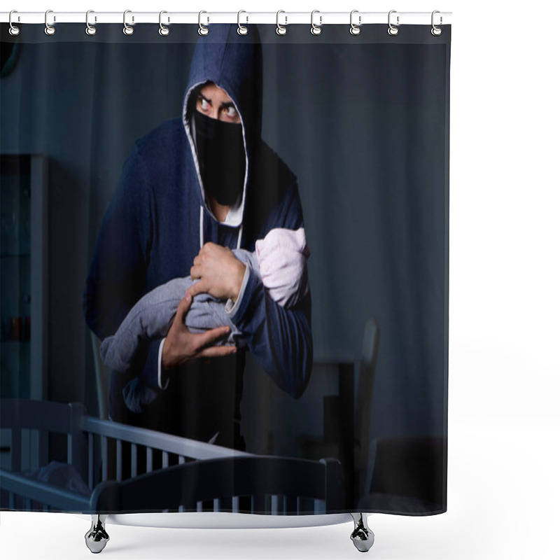 Personality  Criminal Stealing Baby In Human Child Traficking Concept Shower Curtains