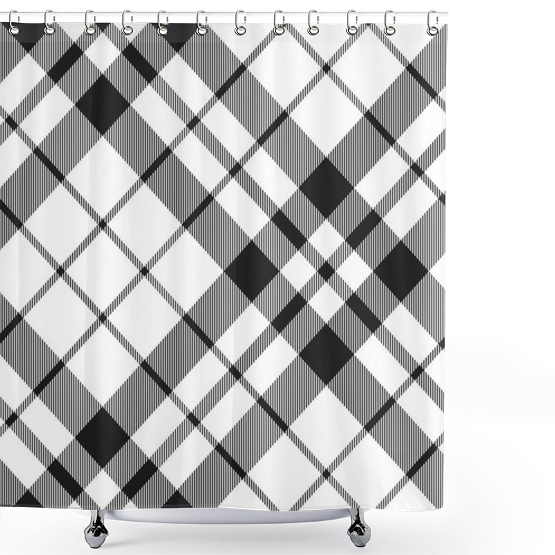 Personality  Hibernian Fc Tartan Black And White Plaid Diagonal Pattern Seaml Shower Curtains