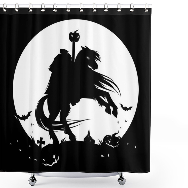 Personality  Headless Horseman, Spooky Halloween Character. Hessian Silhouette Against The Moon Shower Curtains