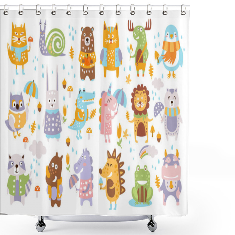 Personality  Animal Woodland Autumn Vector Set. Cartoon Of Cute Animals Vector Set Shower Curtains