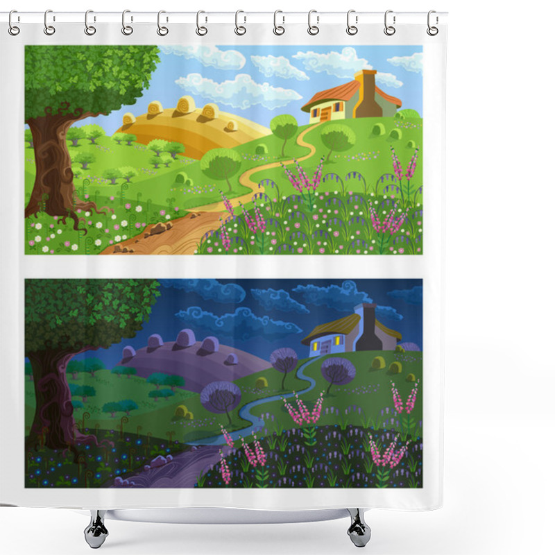 Personality  Rural Landscape. Day And Night. Shower Curtains