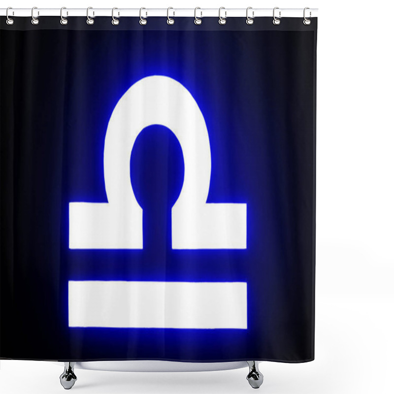 Personality  Blue Illuminated Libra Zodiac Sign Isolated On Black Shower Curtains