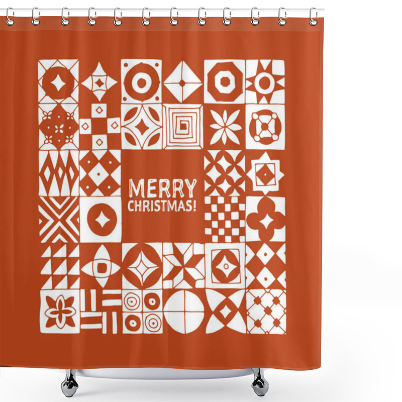 Personality  Christmas Card With Geometric Ornament For Your Design Shower Curtains