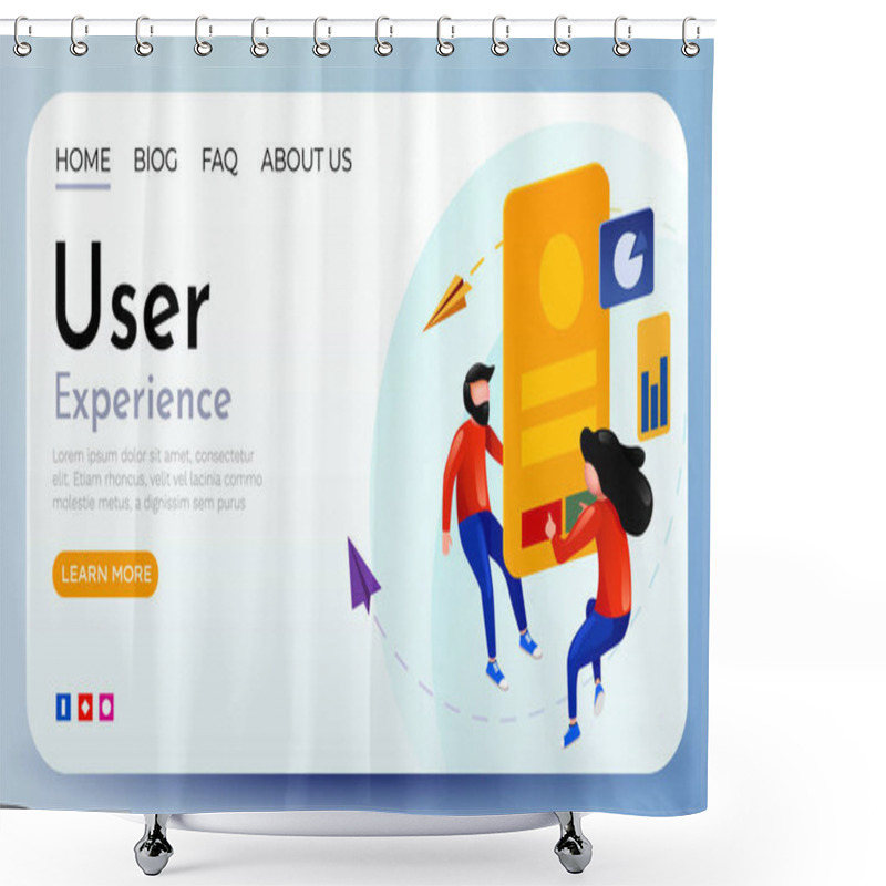 Personality  Small 3d Flying People Around Business Solution Or User Experience Elements Working Together. Teamwork Concept. Shower Curtains