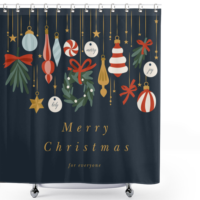 Personality  Vector Illustartion Design For Christmas Greetings Card. Typography And Icons For Xmas Background, Banners Or Posters And Other Printables. Xmas Decorations Shower Curtains