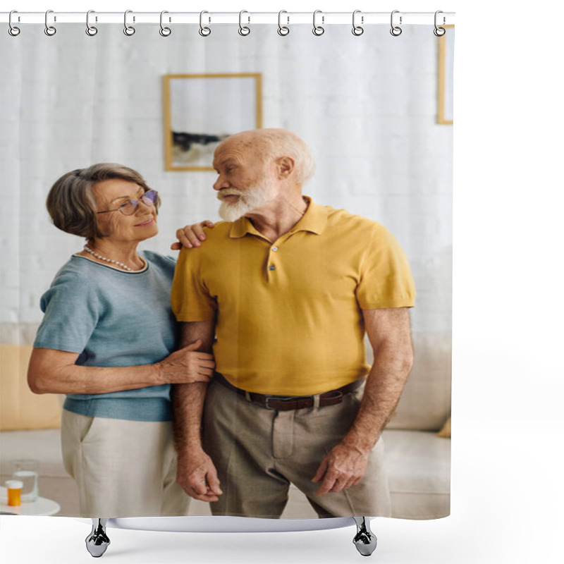 Personality  A Loving Couple Finds Comfort In Each Others Presence At Home While Managing Health Challenges. Shower Curtains