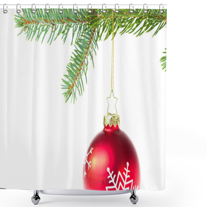 Personality  Red Christmas Ball On Branch Shower Curtains